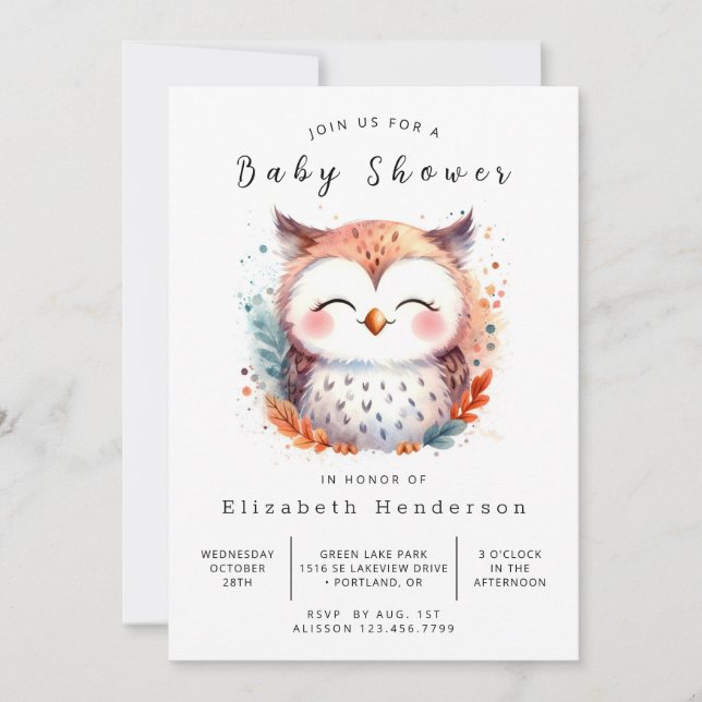 Invitation Baby shower classique de la Chouette de Bohême (Devant)