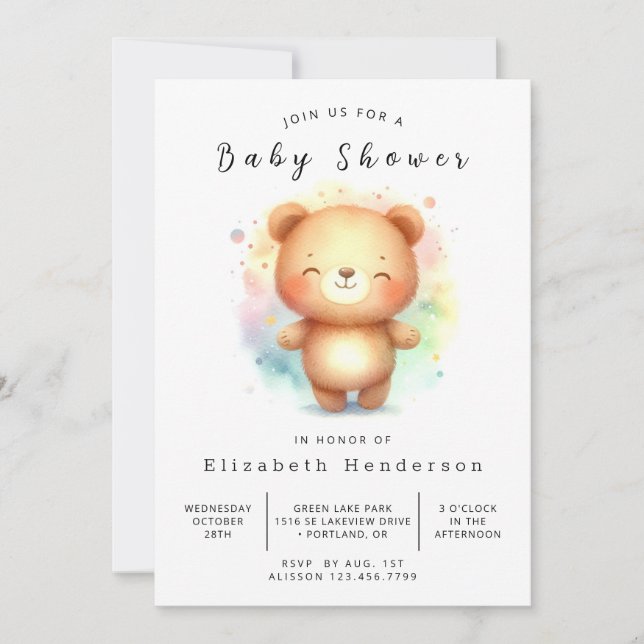 Invitation Baby shower classique de l'ours Boho (Devant)