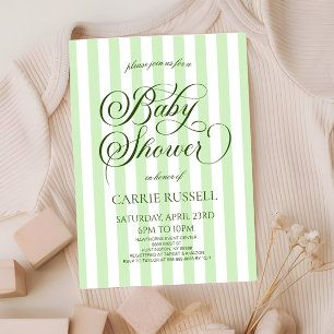 Invitation Baby-Shower Classique Élégant Bandes Vertes