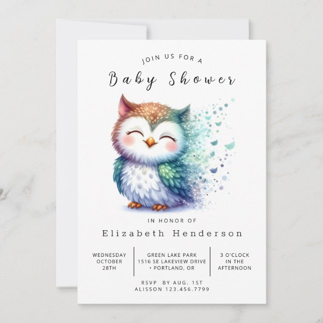 Invitation Baby shower classique en ligne de chouette (Devant)
