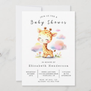 Invitation Baby shower classique en ligne de girafe