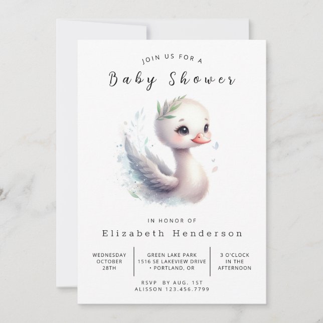 Invitation Baby Shower Classique Imprimable Cygne (Devant)