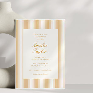 Invitation Baby Shower Classique Minimaliste à Rayures Champa