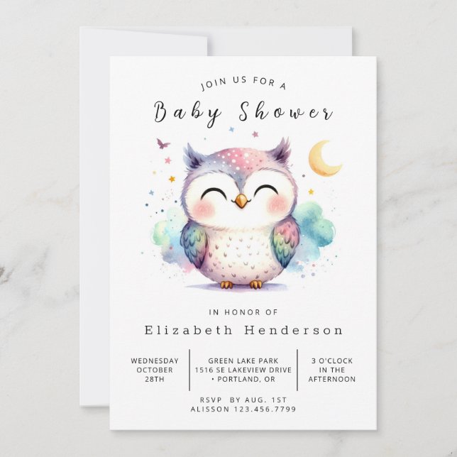 Invitation Baby shower classique moderne de hibou (Devant)