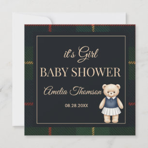 Invitation Baby Shower Classique Ours en Peluche Polo Carreau