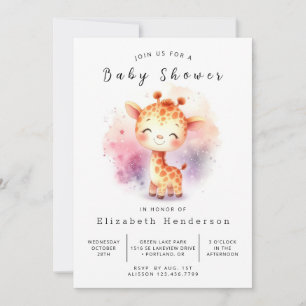 Invitation Baby shower classique personnalisé de girafe