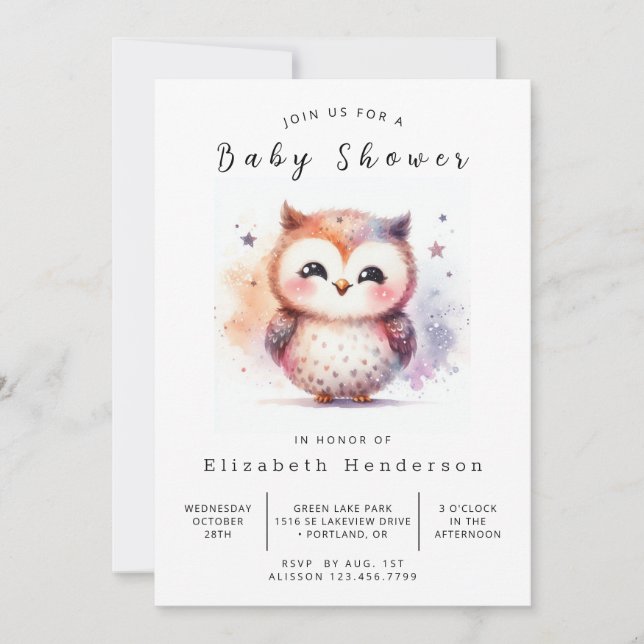 Invitation Baby shower classique simple de chouette (Devant)