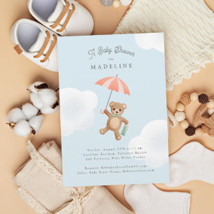 Invitation Baby shower classique Teddy Bear Pastel