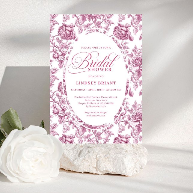 Invitation Baby Shower Classique Thème Toile de Jouy aux Rose (Classic French Toile Roses Floral Bridal Shower Invite)