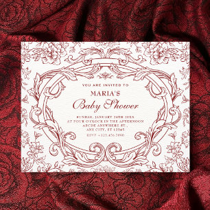 Invitation Baby shower classique vintage à fleurs rouges
