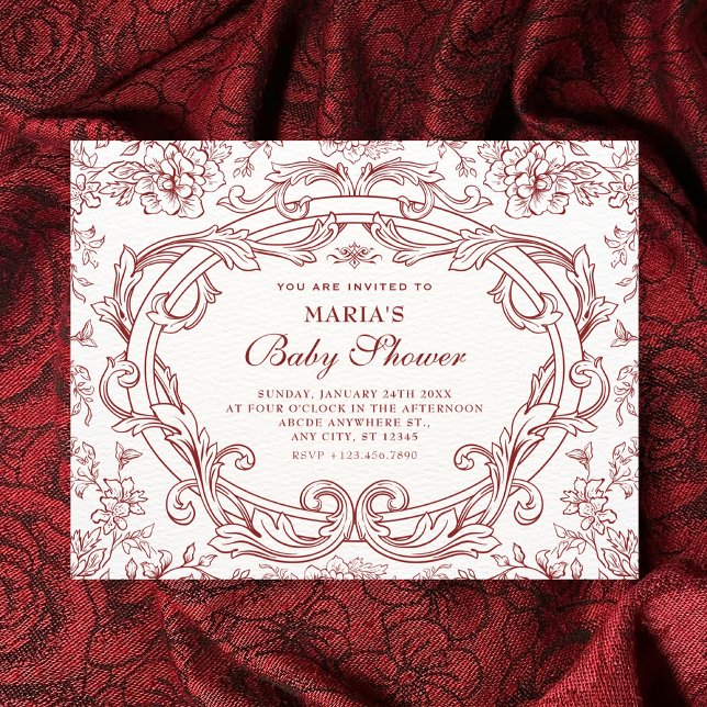 Invitation Baby shower classique vintage à fleurs rouges (Créateur téléchargé)