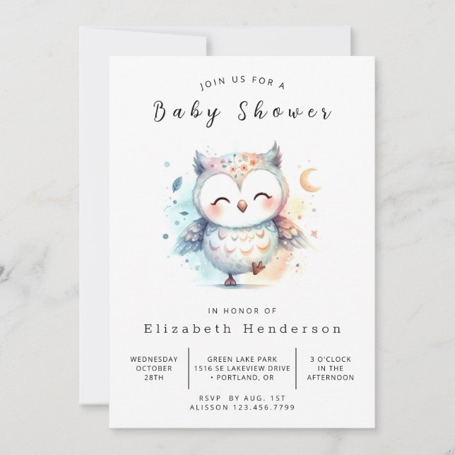 Invitation Baby shower classique Wild Owl (Devant)