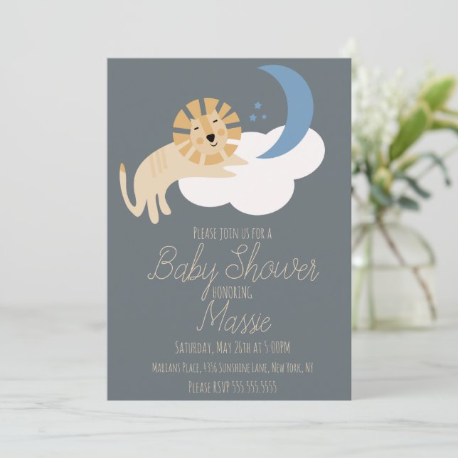 Invitation Baby shower Cloud Lion Moon (Debout devant)