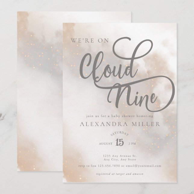 Invitation Baby shower cloud | Neutre les sexes (Devant / Derrière)
