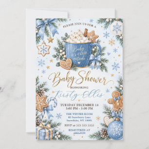 Invitation Baby Shower Cocoa d'Hiver Bleu et Or