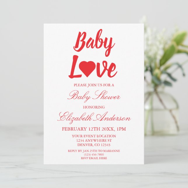 Invitation Baby shower Coeur Amour Bébé (Debout devant)