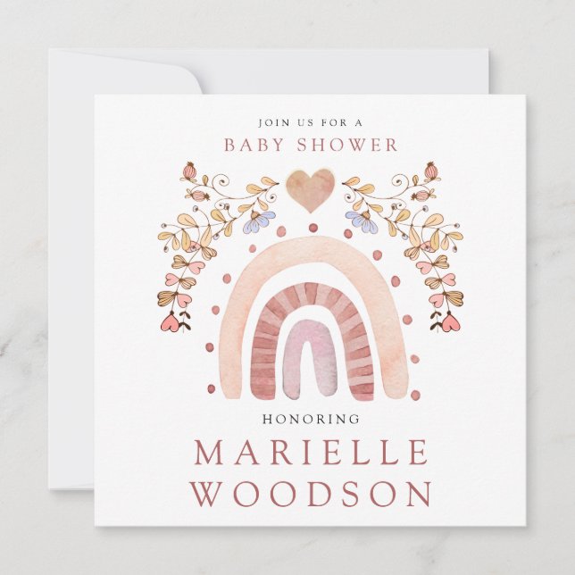 Invitation Baby shower Coeur arc-en-ciel Boho (Devant)