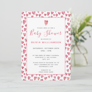 Invitation Baby shower Coeur d'aquarelle rose