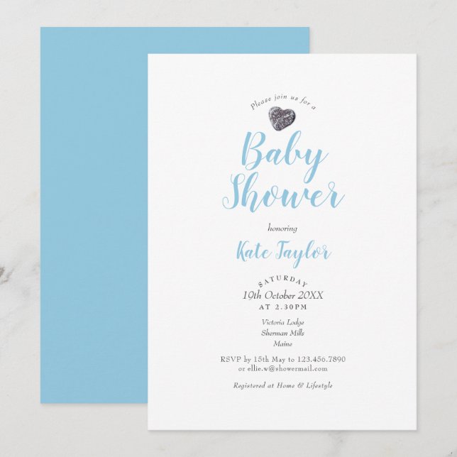 Invitation Baby shower Coeur de caillou mou / Saupoudrer (Devant / Derrière)