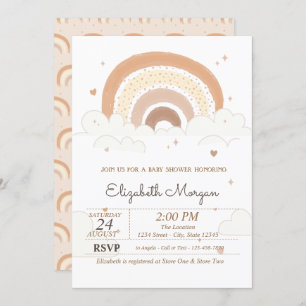 Invitation Baby shower Coeur des nuages arc-en-ciel mignon
