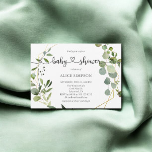 Invitation Baby shower Coeur Eucalyptus de verdure
