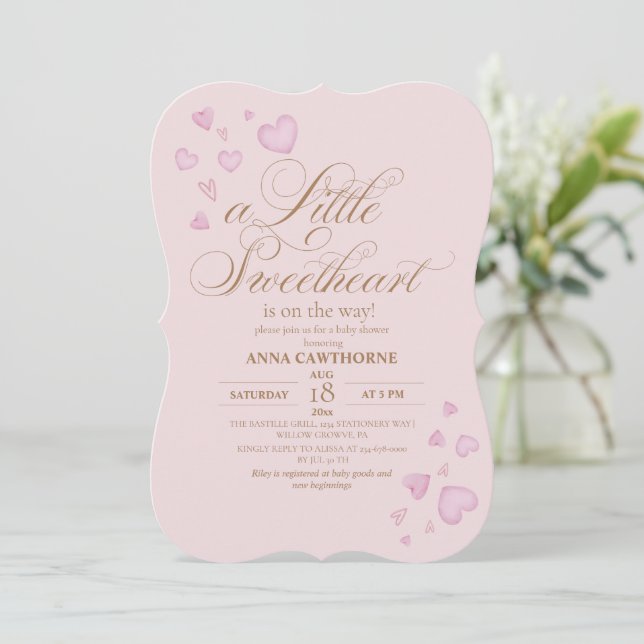 Invitation Baby Shower Cœur Rose Douce Maman (Debout devant)