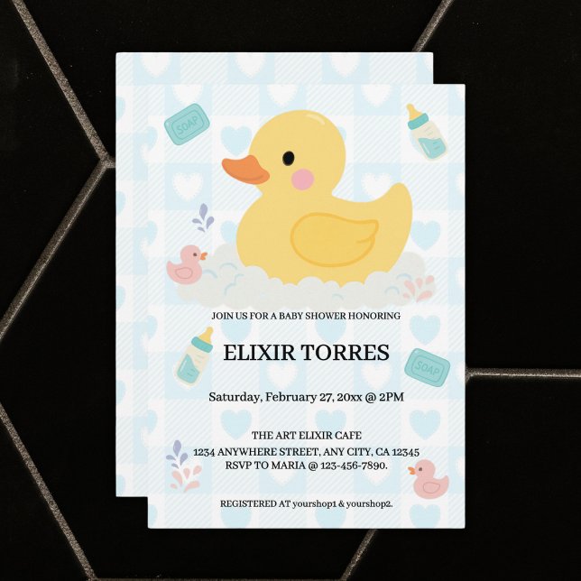 Invitation Baby shower Coeurs bleus en caoutchouc (Créateur téléchargé)