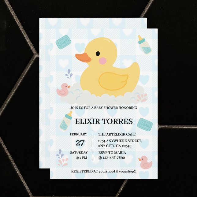Invitation Baby shower Coeurs bleus en caoutchouc (Créateur téléchargé)