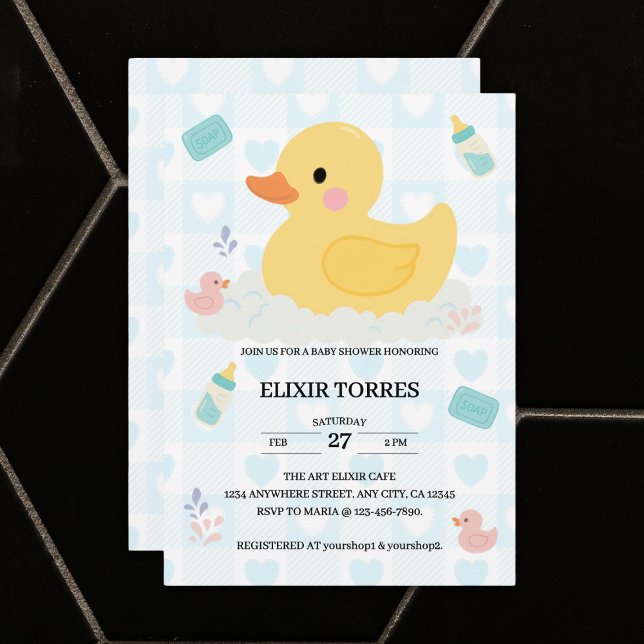 Invitation Baby shower Coeurs bleus en caoutchouc (Créateur téléchargé)
