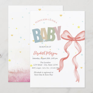 Invitation Baby shower Coeurs de la Bow rouge tiré à la main