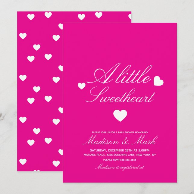Invitation Baby Shower coeurs flottants roses  (Devant / Derrière)