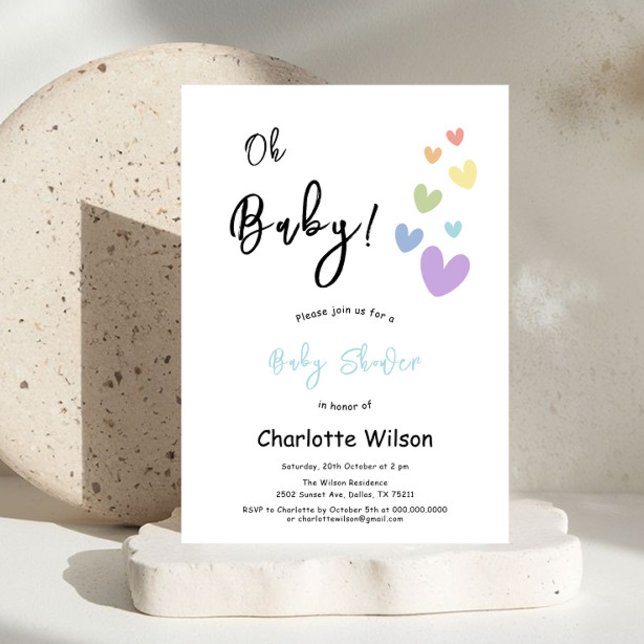Invitation Baby shower Coeurs mignons et colorés (Créateur téléchargé)