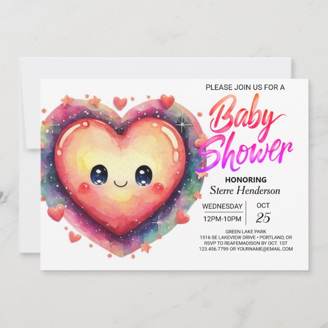 Invitation Baby shower Coeurs roses de coeur mignonne (Devant)