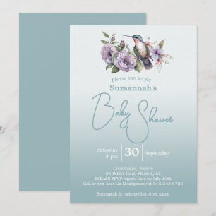 Invitation Baby Shower Colibri Aqua Ombre 