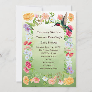 Invitation Baby Shower Colibri et Fleurs à l'aquarelle
