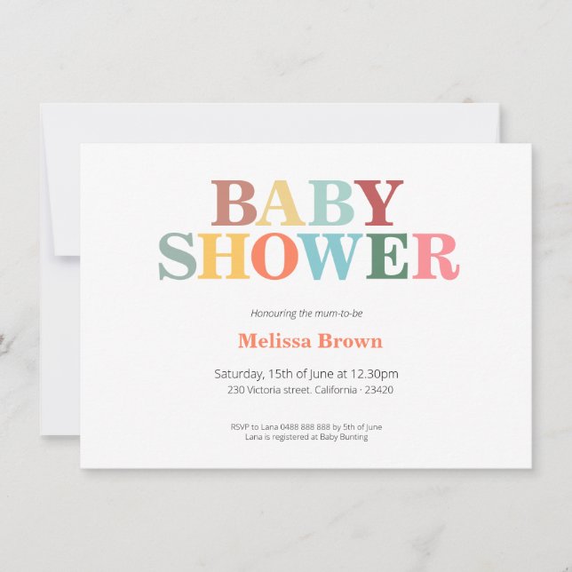 Invitation baby shower coloré (Devant)