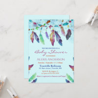 Baby shower coloré Blue Watercolor Feathers