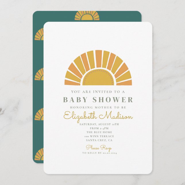 Invitation Baby shower coloré Boho Sun (Devant / Derrière)