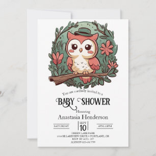 Invitation Baby shower coloré de Chouette forestière