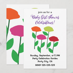 Invitation Baby shower coloré de fleurs de pavot