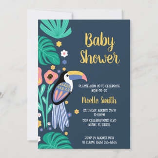Invitation Baby shower coloré de fleurs d'oiseaux tropicaux t