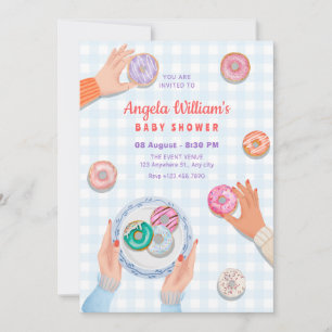 Invitation Baby shower coloré de la fête des beignes