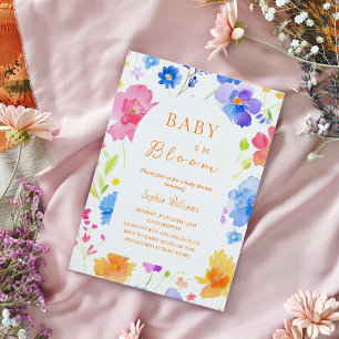 Invitation Baby shower coloré en aquarelle - bébé en fleur