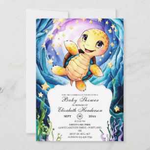 Invitation Baby shower coloré Enchanted Ocean Turtle
