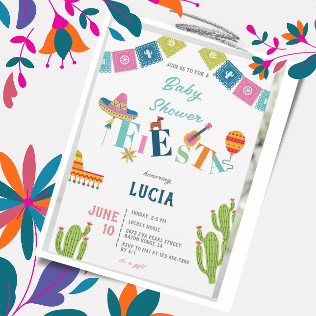 Invitation Baby shower coloré mexicain Fiesta Cactus (Créateur téléchargé)