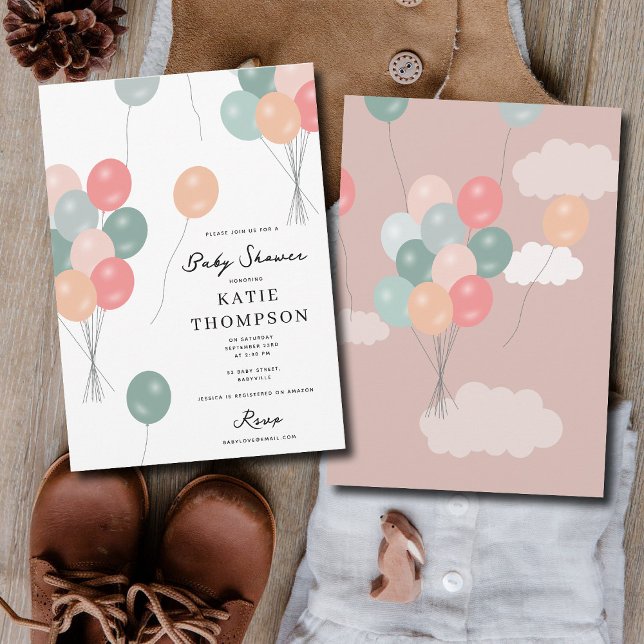 Invitation Baby shower coloré Pastel Party Balloons (Colorful Pastel Party Balloons Baby Shower Invitation)
