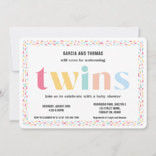 Invitation Baby shower coloré Pastel Twins