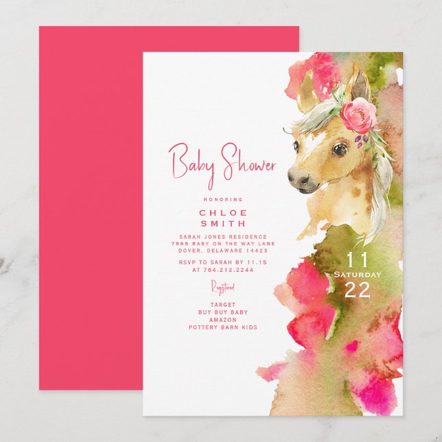 Invitation Baby shower coloré rose chaud rose pâle (Devant / Derrière)