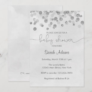 Invitation Baby shower Confetti Argent