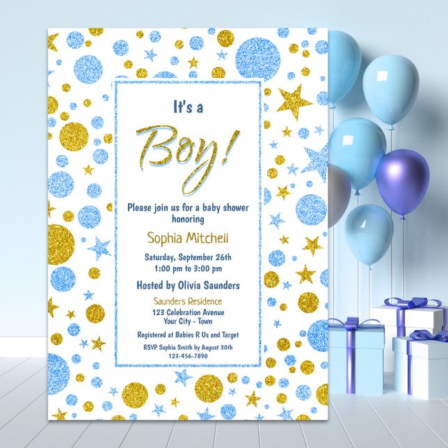 Invitation Baby shower Confetti bleu bébé garçon (Créateur téléchargé)